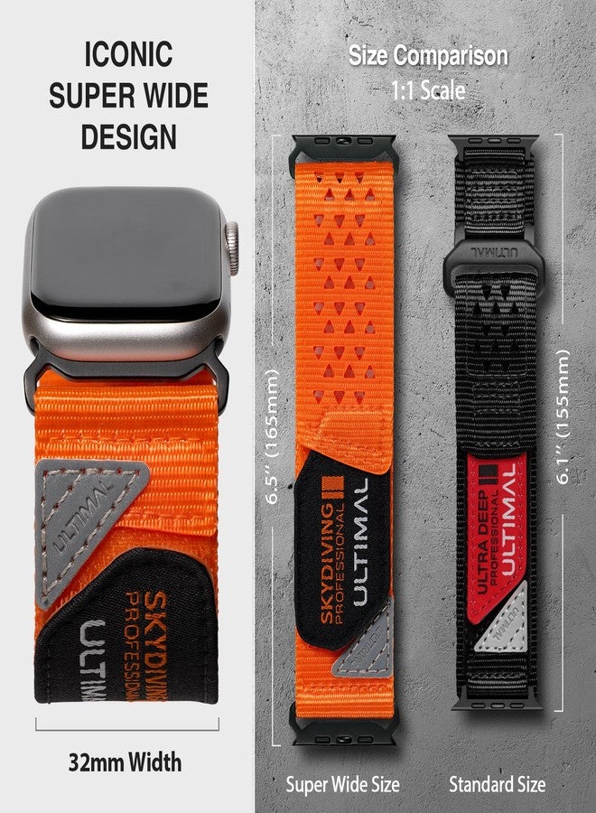 ULTIMAL Ultrawide for Apple Watch Band Ultra/Ultra2 49mm/46mm/45mm/44mm Ultra wide Sport Nylon Band for iWatch Series 10/9/8/7/6/5/4/SE/SE2 for Women Men Hollow Out Breathable watch band (49/46/45/44mm, Orange) - Image 2