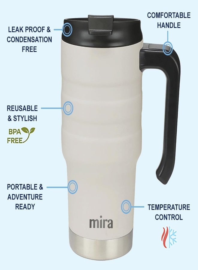 MIRA 20 oz Insulated Travel Mug - Stainless Steel Coffee Cup with Spill-Proof Flip Lid & Handle - Hot/Cold Car Tumbler - Sand - Image 2