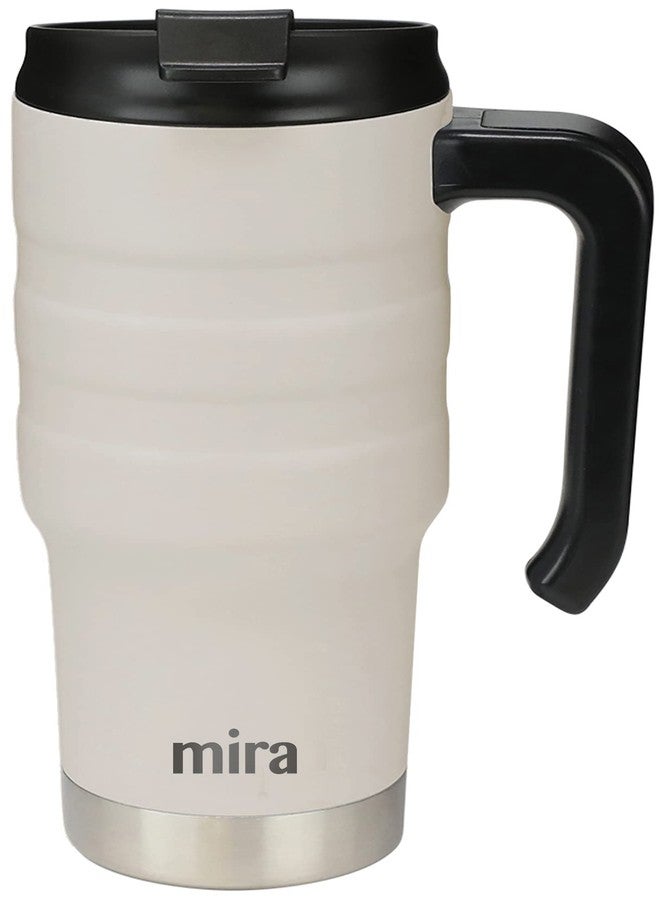 MIRA 20 oz Insulated Travel Mug - Stainless Steel Coffee Cup with Spill-Proof Flip Lid & Handle - Hot/Cold Car Tumbler - Sand - Image 1