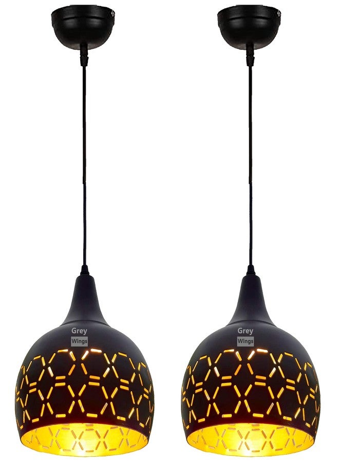 GreyWings Laser Cutted Helmet Hanging Light Ceiling Pendant Lamp, Black, Pack of 2 - Image 1