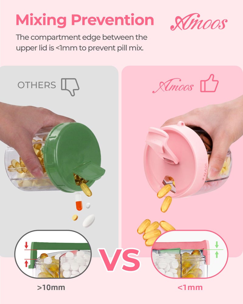 AMOOS Cute Pill Dispenser with 7 Compartments, Pill Bottle Organizer with Anti-Mix Design, Portable Pill Organizer for Travel with Wide Mouth for Easy Access, BPA-Free Patented Pill Container, Pink - Image 5