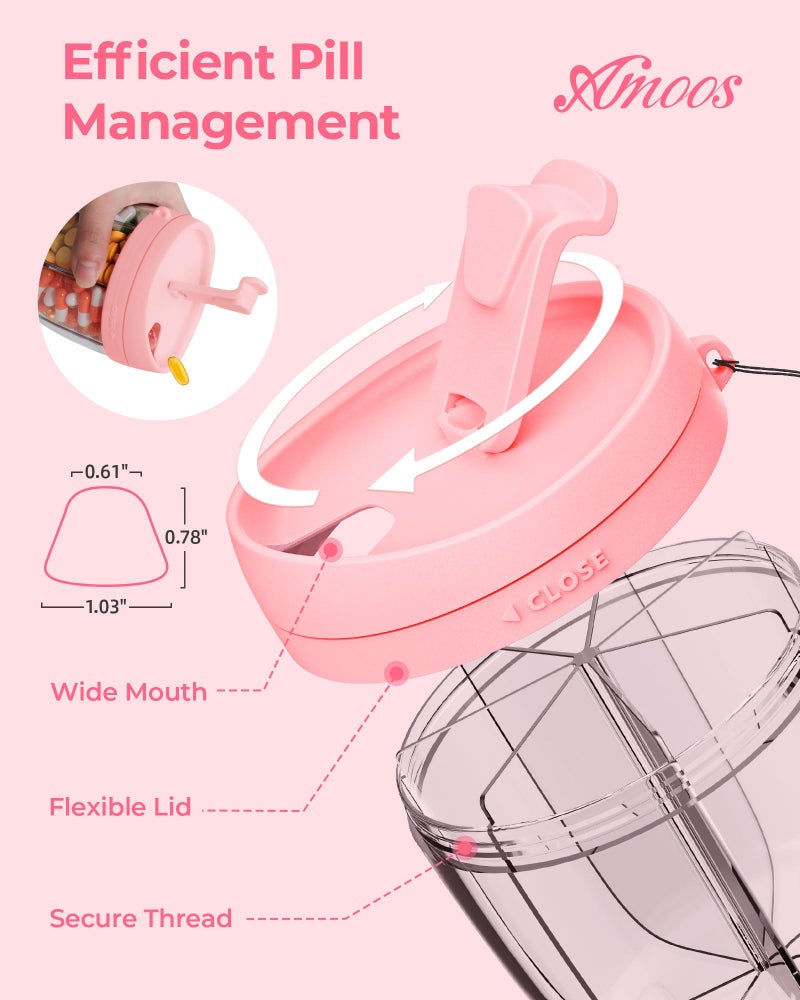 AMOOS Cute Pill Dispenser with 7 Compartments, Pill Bottle Organizer with Anti-Mix Design, Portable Pill Organizer for Travel with Wide Mouth for Easy Access, BPA-Free Patented Pill Container, Pink - Image 4