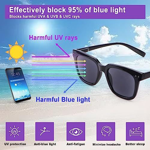 CHOFILORD 6 Pack Fashion Reading Glasses for Women Men Blue Light Blocking Oversized Square Readers with Spring Hinge (2 Black & 4 Colorful, 2.25) - Image 5