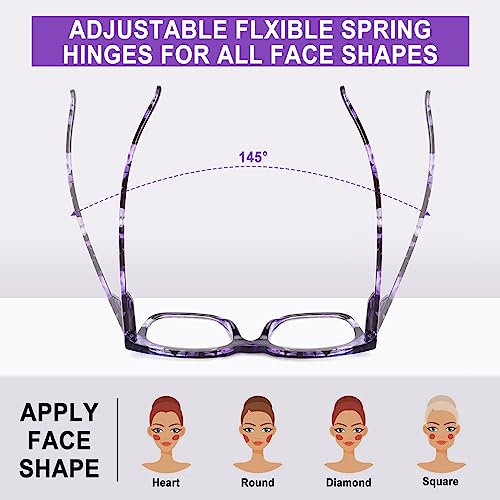 CHOFILORD 6 Pack Fashion Reading Glasses for Women Men Blue Light Blocking Oversized Square Readers with Spring Hinge (2 Black & 4 Colorful, 2.25) - Image 3