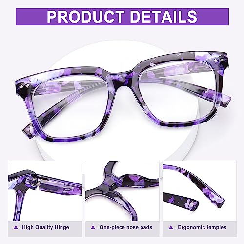 CHOFILORD 6 Pack Fashion Reading Glasses for Women Men Blue Light Blocking Oversized Square Readers with Spring Hinge (2 Black & 4 Colorful, 2.25) - Image 4