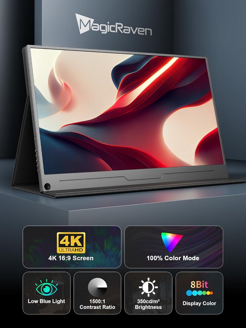 MAGICRAVEN 4K Portable Monitor, 15.6" Laptop Screen, USB C Gaming Computer Display with Speakers, Travel Monitor for Laptop PC Phone PS4/5 Switch XBOX - Image 2