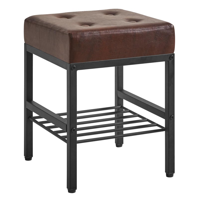 IBUYKE Square 16.34 inches Stool with Adjustable Feet and Storage Space, Footrest Chair,Multi-Use as Small Side Table or Ottoman, for Bedroom, Dark Brown LG-60Z - Image 1