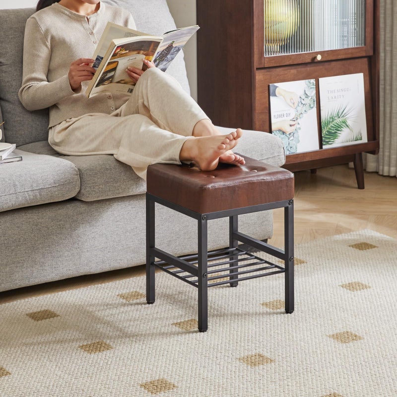 IBUYKE Square 16.34 inches Stool with Adjustable Feet and Storage Space, Footrest Chair,Multi-Use as Small Side Table or Ottoman, for Bedroom, Dark Brown LG-60Z - Image 4