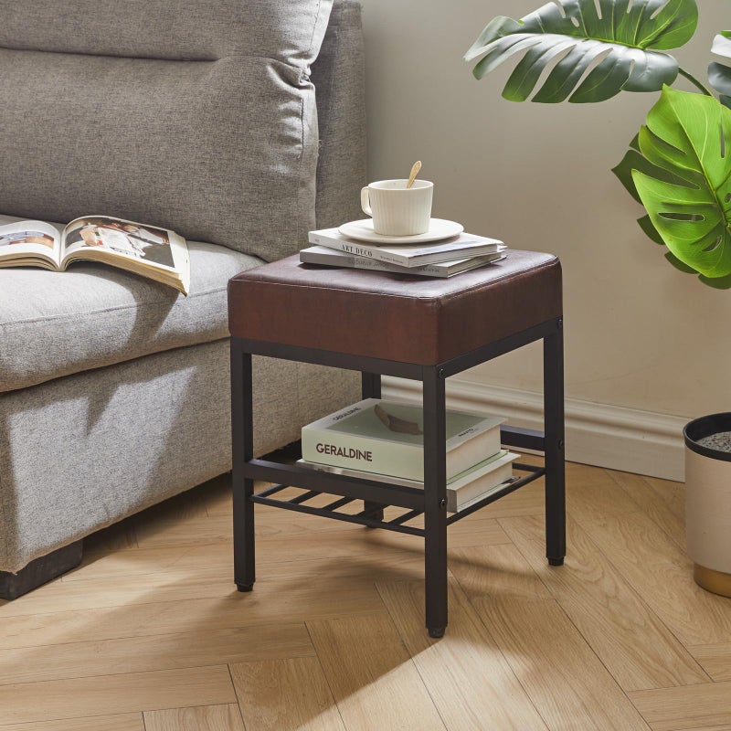 IBUYKE Square 16.34 inches Stool with Adjustable Feet and Storage Space, Footrest Chair,Multi-Use as Small Side Table or Ottoman, for Bedroom, Dark Brown LG-60Z - Image 2