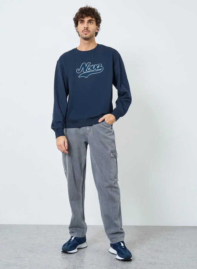 Styli Styli Navy Blue Embroidered Sweatshirt