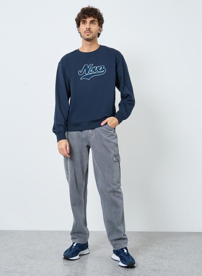 Styli Navy Blue Embroidered Sweatshirt - Image 2