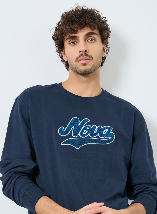 Styli Navy Blue Embroidered Sweatshirt - Image 3