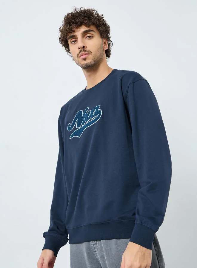 Styli Styli Navy Blue Embroidered Sweatshirt