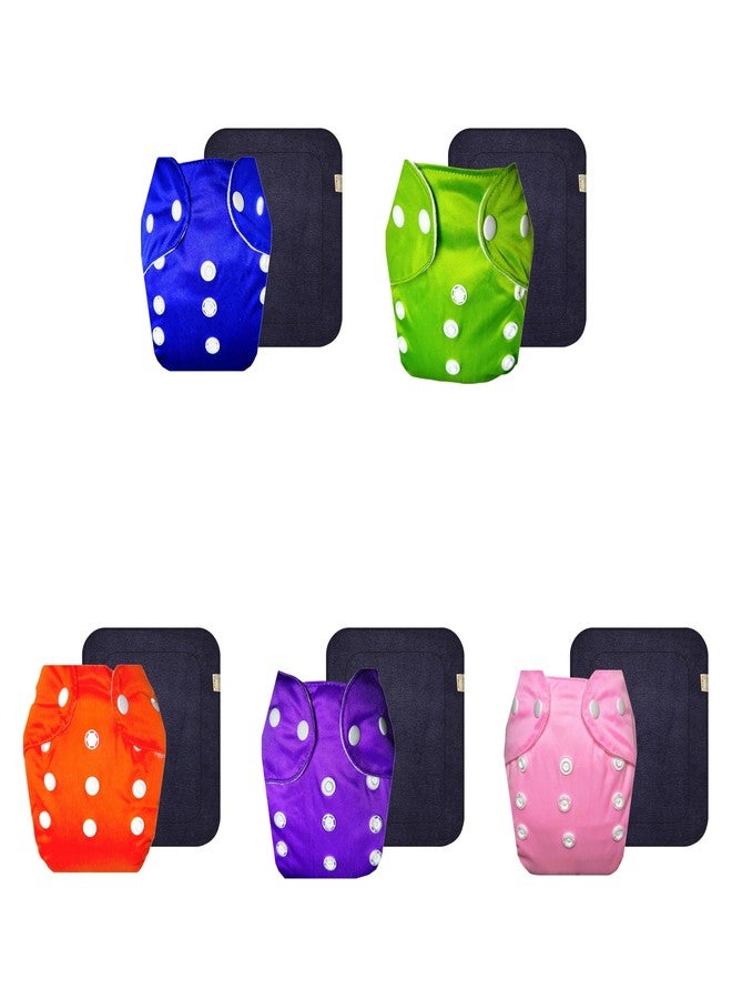 Dumbledo Lite Cloth Diaper with Black Insert (Pack of 5) | Hypoallergenic | Reusable & Washable | Adjustable Snaps | All-Day Wear | 3 Months - 2 Years | Unisex Baby - Image 1