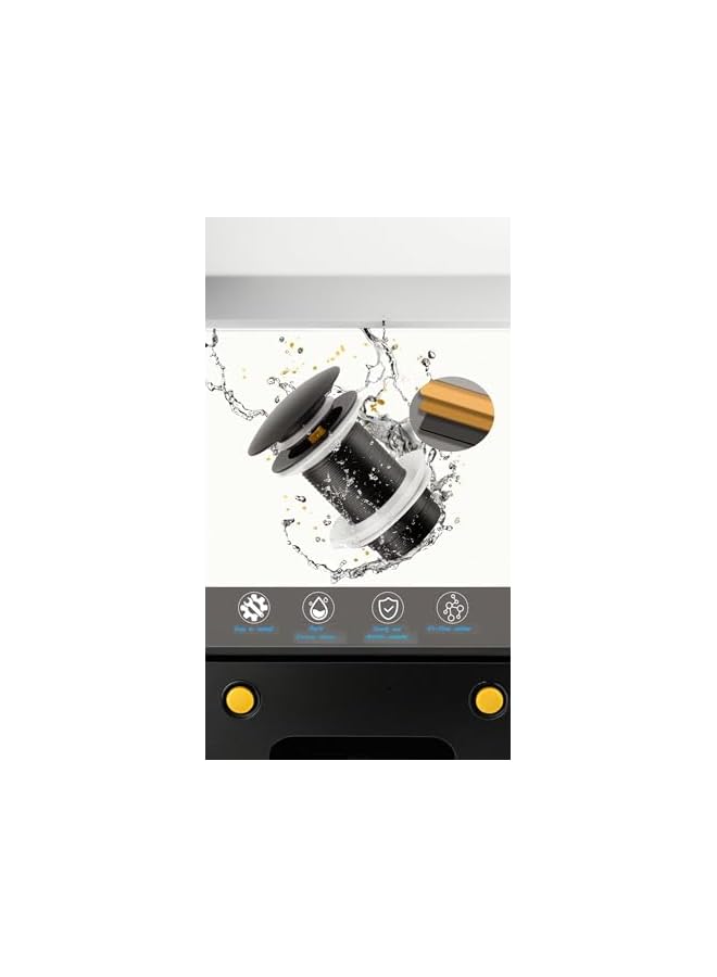 The Bros Black Universal Pop-Up Bathtub Drain Fitting - Tool-Free Installation, Without Overflow for Sink/Washbasin - Image 5