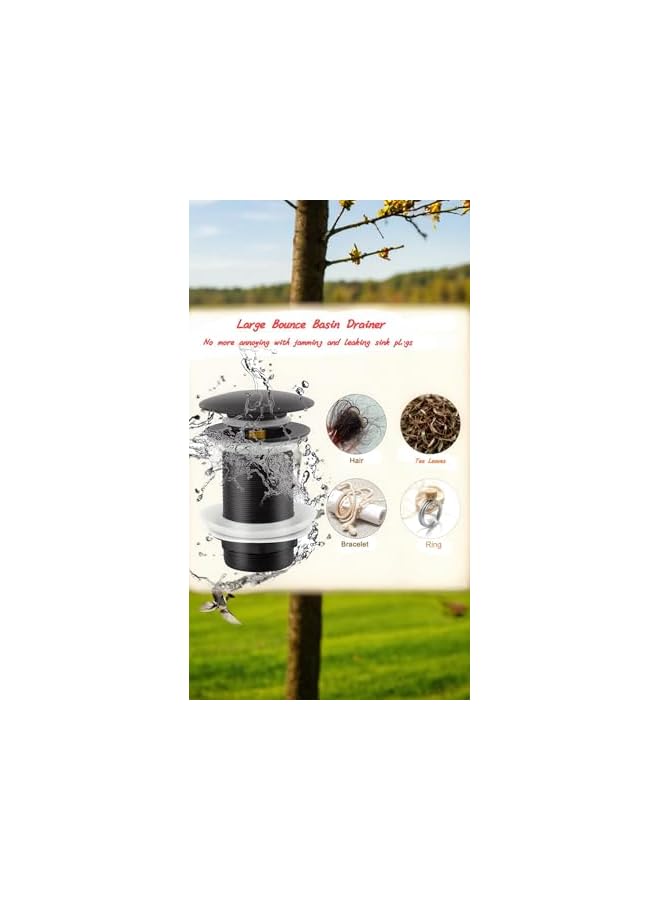 The Bros Black Universal Pop-Up Bathtub Drain Fitting - Tool-Free Installation, Without Overflow for Sink/Washbasin - Image 2