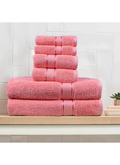SENSES SENSES by Riba Textured Rice Weave 6 Piece Towel Set | All Cotton Fade-Resistant Highly Absorbent Super Soft Bathroom Towels(2 Pcs Each of Bath, Hand & Wash Towel) -550 GSM (Bright Pink)  - Image 1