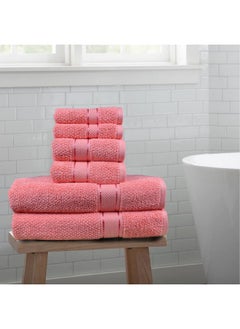 SENSES SENSES by Riba Textured Rice Weave 6 Piece Towel Set | All Cotton Fade-Resistant Highly Absorbent Super Soft Bathroom Towels(2 Pcs Each of Bath, Hand & Wash Towel) -550 GSM (Bright Pink)  - Image 2