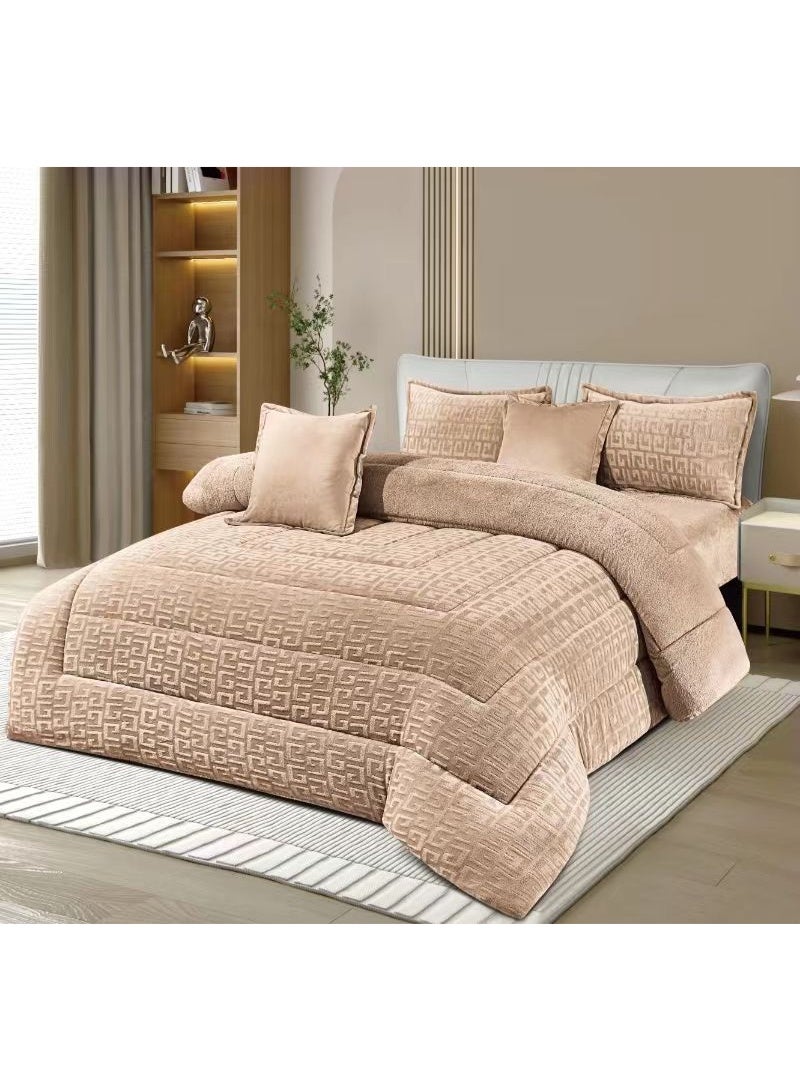 مينج لي مفرش شتوي نفر ونص نظام وجهين (مخمل × فرو) – طقم مفارش 4 قطع يشمل لحاف، شرشف مطاطي، غطاء وسادة وغطاء مخدة، يناسب سرير مقاس 140×200 سم