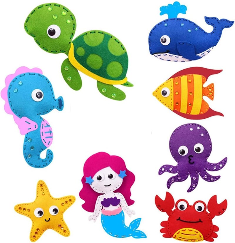 MAKINGTEC Sea Animals Sewing Kit Make Your Own Ocean Animals Mermaid DIY Felt Craft Kit Gifts for Beginner Kids Educational Art Craft Supplies Set of 8 - Image 1