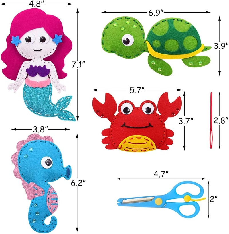 MAKINGTEC Sea Animals Sewing Kit Make Your Own Ocean Animals Mermaid DIY Felt Craft Kit Gifts for Beginner Kids Educational Art Craft Supplies Set of 8 - Image 5
