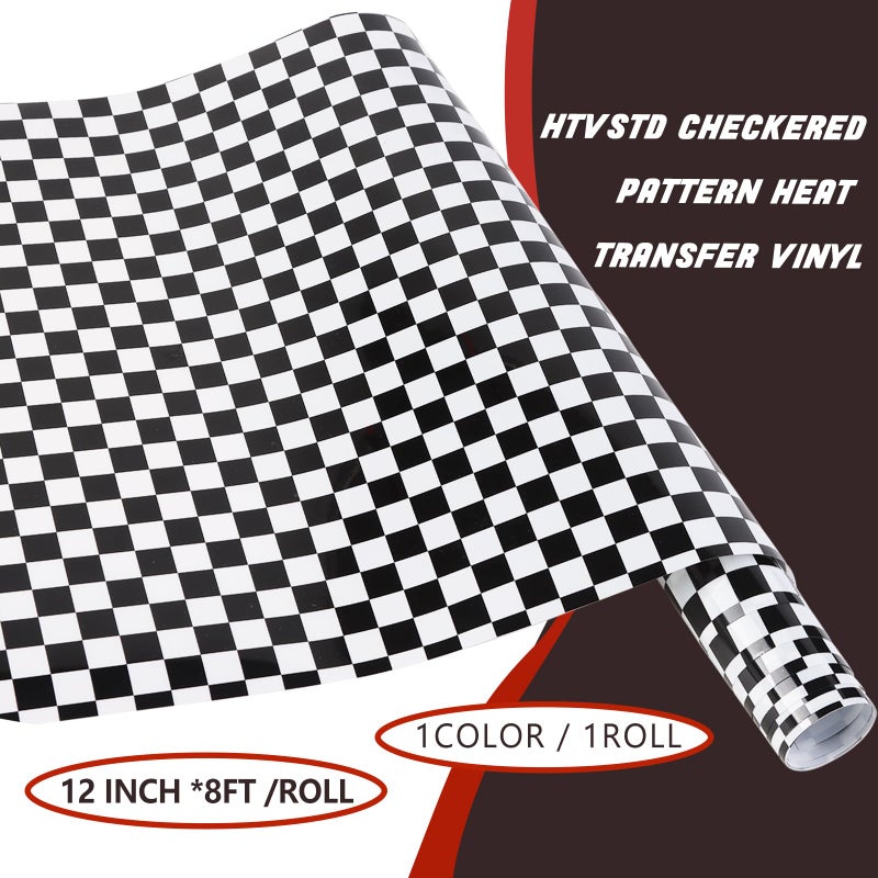 HTVSTD Check Flag HTV Vinyl Roll - 12'' x 8ft Checkerboard Heat Transfer Vinyl Racing Flag Patterned HTV Vinyl for Fabric Checker Iron on Vinyl - Image 2