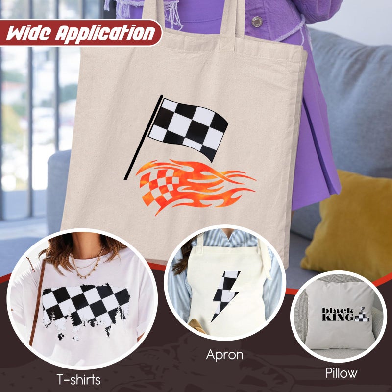 HTVSTD Check Flag HTV Vinyl Roll - 12'' x 8ft Checkerboard Heat Transfer Vinyl Racing Flag Patterned HTV Vinyl for Fabric Checker Iron on Vinyl - Image 5