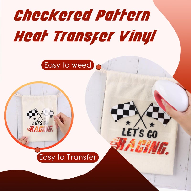 HTVSTD Check Flag HTV Vinyl Roll - 12'' x 8ft Checkerboard Heat Transfer Vinyl Racing Flag Patterned HTV Vinyl for Fabric Checker Iron on Vinyl - Image 3