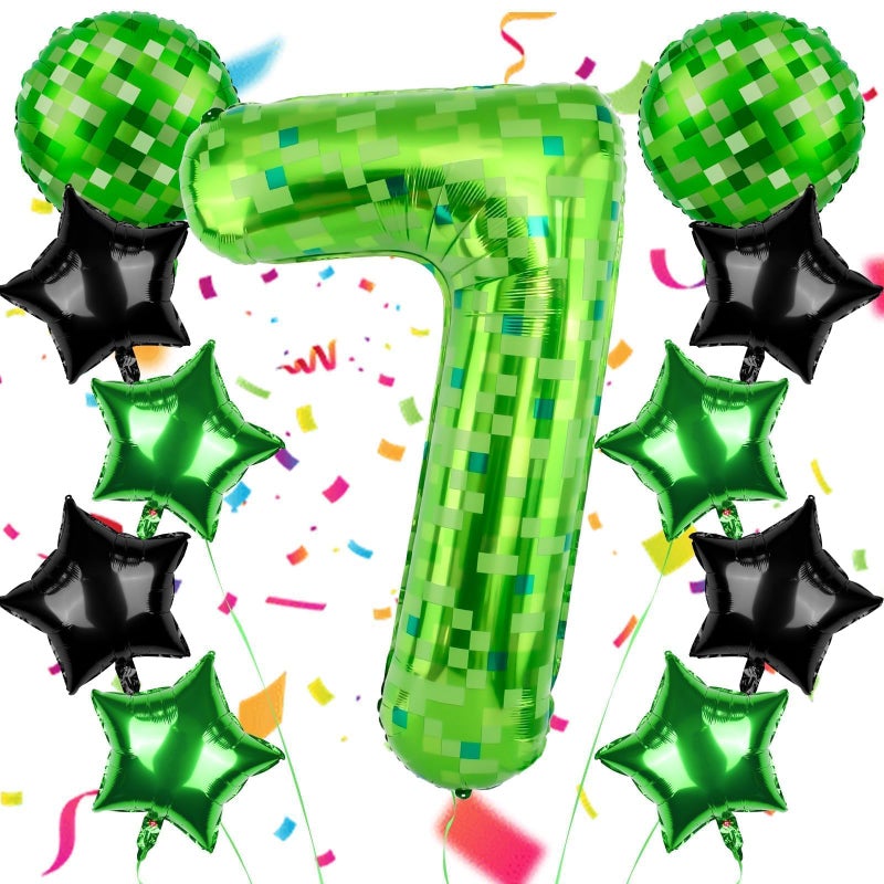 AXBMM 40 Inch Green Pixel Themed Number 7 Balloon Set Foil Balloon for Girls Boys Birthday Party Decorations Party Supplies Favors Number 7 - Image 3