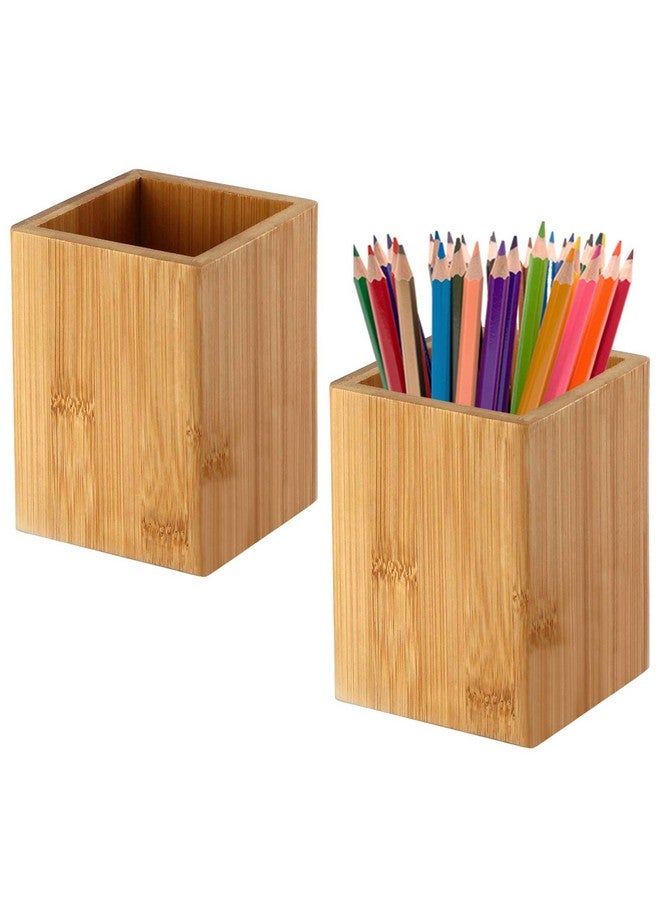 Cerpourt Pen Cup Holder,2 Pack Bamboo Wood Desk Pencil Holder Stand Multi Purpose Use Pencil Cup Pot Desk Accessories,Desktop Organizer Pencil Holder Ideal Gift For Office Home - Image 1