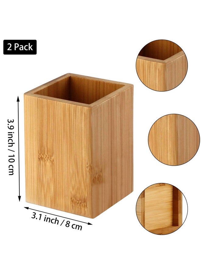 Cerpourt Pen Cup Holder,2 Pack Bamboo Wood Desk Pencil Holder Stand Multi Purpose Use Pencil Cup Pot Desk Accessories,Desktop Organizer Pencil Holder Ideal Gift For Office Home - Image 3