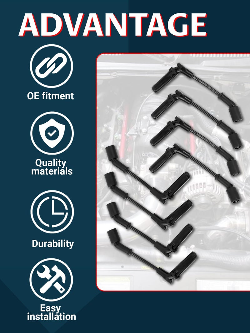 Ntoauto 9748RR Spark Plug Wire Set Ignition Wires Compatible with 2007-2008 Silverado Sierra Escalade Avalanche Corvette Suburban Tahoe Yukon, 8.0mm Black - Image 4