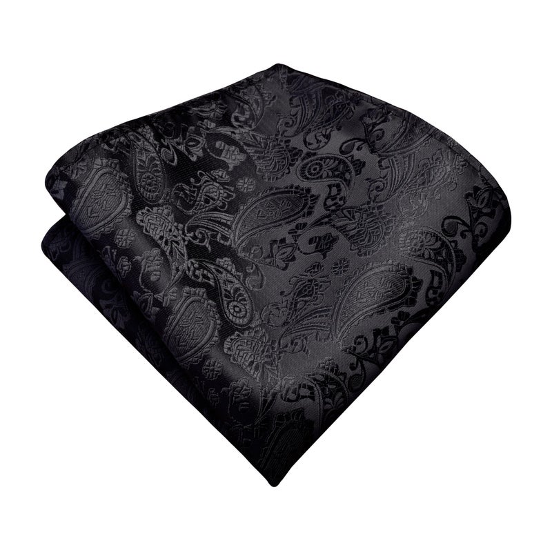 GUSLESON Paisley Black Tie Mens Classic Wedding Necktie Pocket Square Cufflinks and Lapel Pin Brooch Set (6105-08) - Image 3