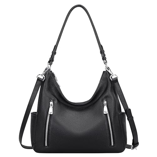 Over Earth Genuine Leather Purses for Women Medium Hobo Bag Lady Crossbody Handbags with 2 Detachable Straps(O150E UG Black) - Image 1
