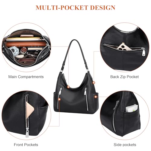 Over Earth Genuine Leather Purses for Women Medium Hobo Bag Lady Crossbody Handbags with 2 Detachable Straps(O150E UG Black) - Image 4