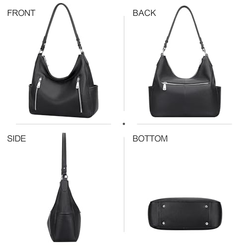 Over Earth Genuine Leather Purses for Women Medium Hobo Bag Lady Crossbody Handbags with 2 Detachable Straps(O150E UG Black) - Image 3