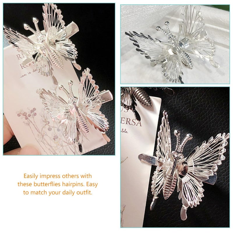 POPETPOP 5pcs Hollow Metal Butterfly Hair Barrettes Clips Moving Wings Hairpins for Women Decorative Hair Accessories for Weddings and Daily Use - Image 3