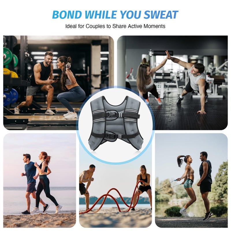 ZELUS Weighted Vest, 6lb/8lb/12lb/16lb/20lb/25lb/30lb Weight Vest with Reflective Stripe for Workout, Strength Training, Running, Fitness, Muscle Building, Weight Loss, Weightlifting, Grey(16 lb) - Image 4