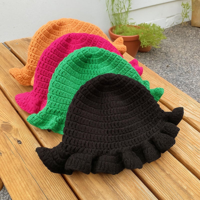 Ahouws Crochet Bucket Hat Women Trendy Knit Floppy Cap Cute Boho Handmade Beanies Outdoor Boho Travel Fishing Hat (Black L) - Image 5