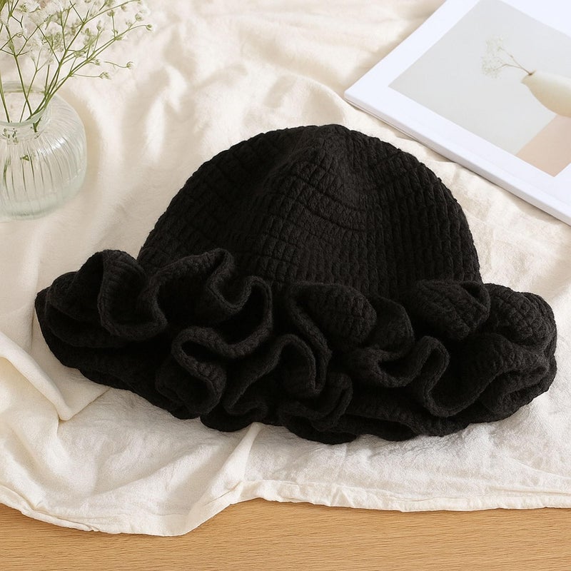 Ahouws Crochet Bucket Hat Women Trendy Knit Floppy Cap Cute Boho Handmade Beanies Outdoor Boho Travel Fishing Hat (Black L) - Image 4