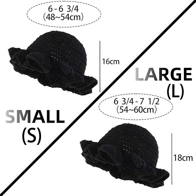 Ahouws Crochet Bucket Hat Women Trendy Knit Floppy Cap Cute Boho Handmade Beanies Outdoor Boho Travel Fishing Hat (Black L) - Image 2
