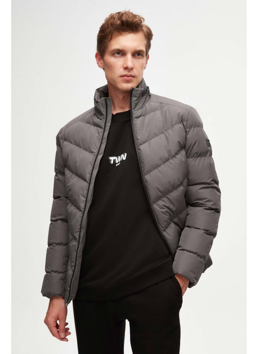 twn Slim Fit Gray Concealable Hooded Fiberfill Windproof Jacket 3EC073151002M  - Image 1