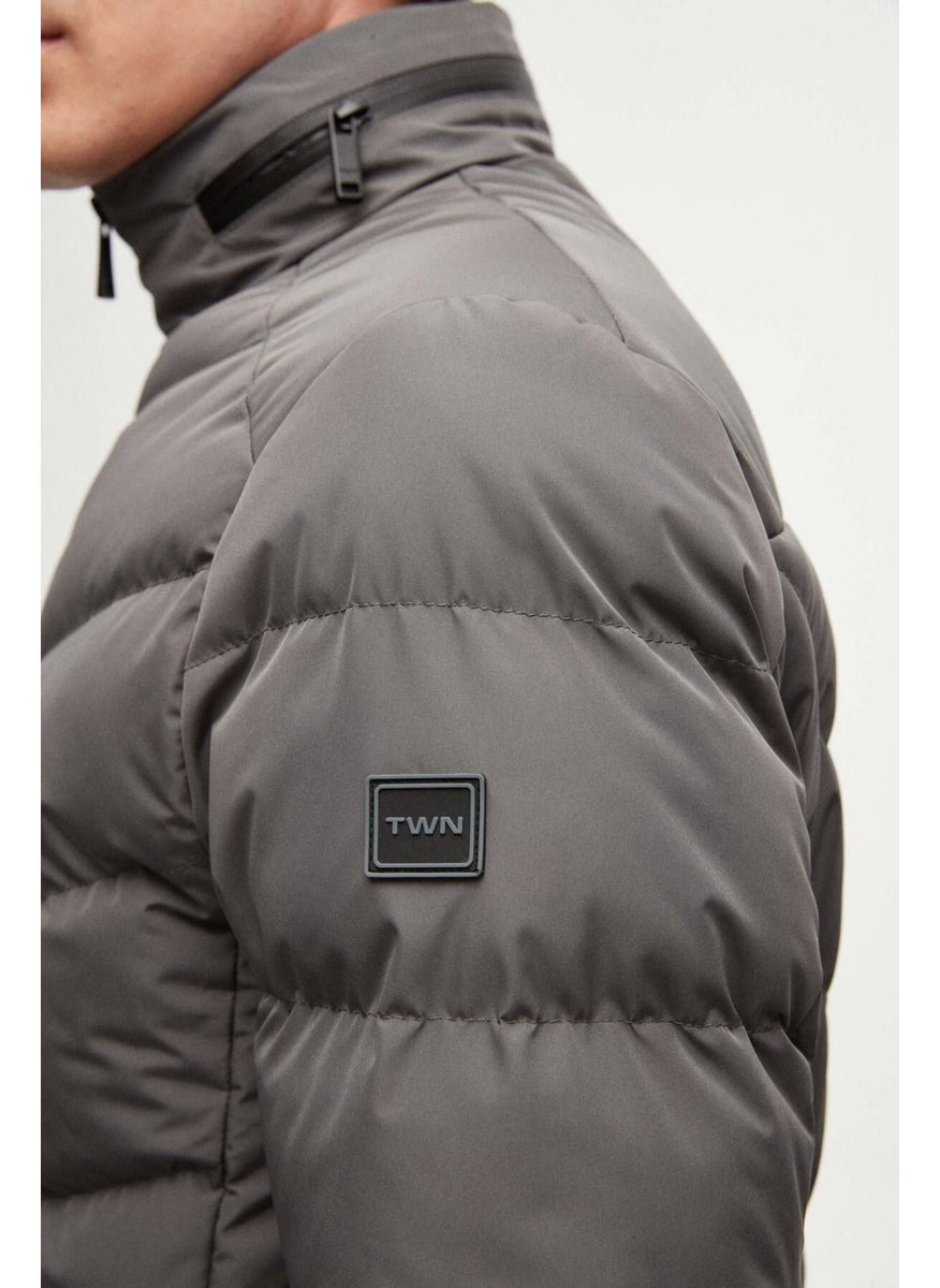 twn Slim Fit Gray Concealable Hooded Fiberfill Windproof Jacket 3EC073151002M  - Image 4