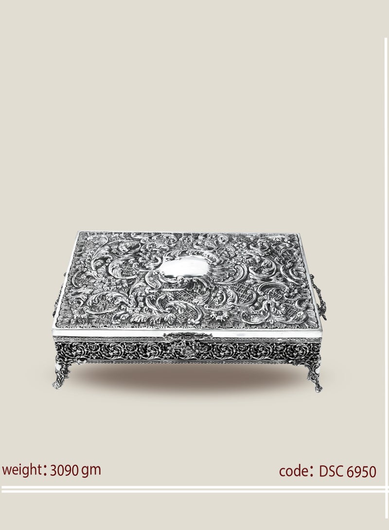 أوديسي علبة مجوهرات فضة كبيرة بزخارف نباتية مصنوعة يدويًا (DSC6950) - Image 1