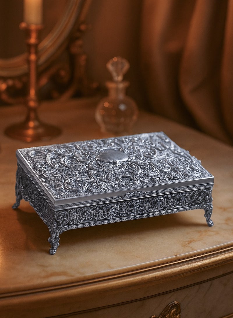 أوديسي علبة مجوهرات فضة كبيرة بزخارف نباتية مصنوعة يدويًا (DSC6950) - Image 4