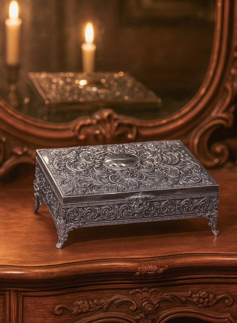 أوديسي علبة مجوهرات فضة كبيرة بزخارف نباتية مصنوعة يدويًا (DSC6950) - Image 5