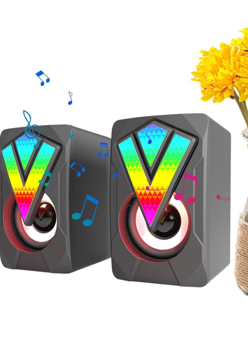 سماعات كمبيوتر RGB، سماعة سطح مكتب لشاشة الألعاب - سماعة USB سلكية لجهاز الكمبيوتر المحمول، موسيقى ومنظومة صوت عبر منفذ USB في المكتب، اتصال صوتي 3.5 مللي متر، نظام صوتي بصوت واضح للكمبيوتر  - Image 4