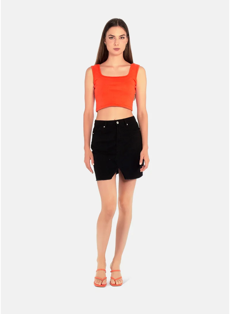 London Rag London Rag Black Split Distressed Denim Mini Skirt