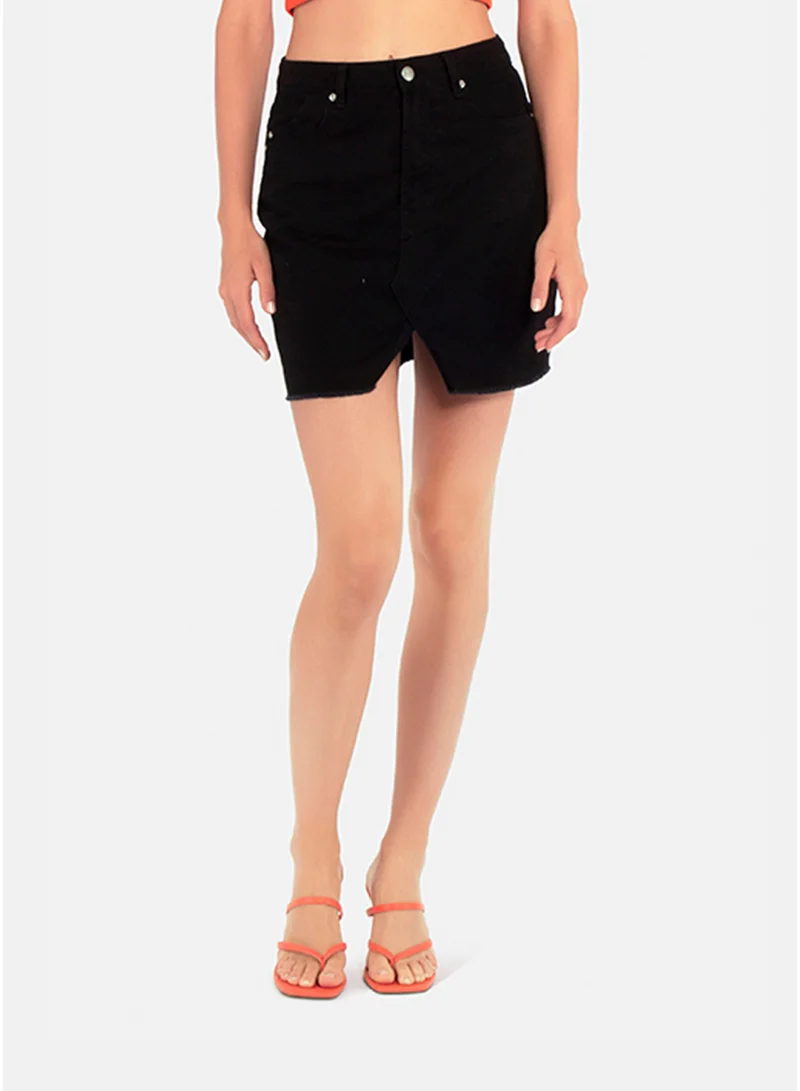 London Rag London Rag Black Split Distressed Denim Mini Skirt