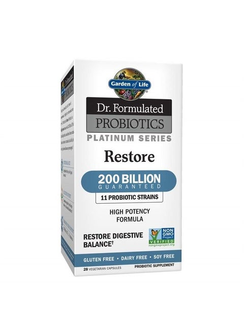 Dr. Formulated Probiotics Platinum Series Restore 200 Billion CFU High Potency Formula, Vegan, Non-GMO, Gluten, Dairy & Soy Free Digestive Immune Probiotic Support, 28 Capsules